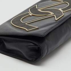 Pre Owned Aigner Black Leather Logo Flap Chain Shoulder Bag