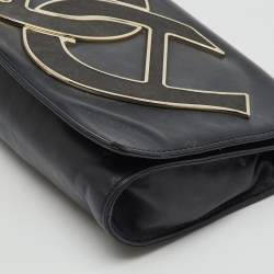 Pre Owned Aigner Black Leather Logo Flap Chain Shoulder Bag