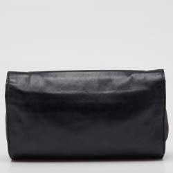 Pre Owned Aigner Black Leather Logo Flap Chain Shoulder Bag