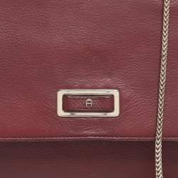 Pre Owned Aigner Burgundy Leather Flap Isabella Top Handle Bag