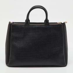 Pre Owned Aigner Black Leather Middle Zip Tote