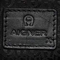 Pre Owned Aigner Black Leather Middle Zip Tote