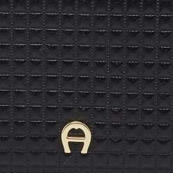 Pre Owned Aigner Black Leather Flap Continental Wallet
