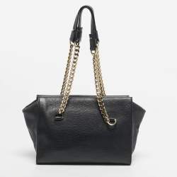 Pre Owned Aigner Black Leather Charm Chain Tote