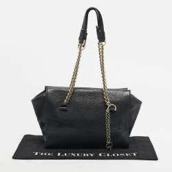 Pre Owned Aigner Black Leather Charm Chain Tote