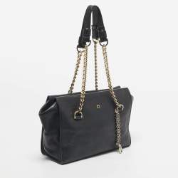 Pre Owned Aigner Black Leather Charm Chain Tote