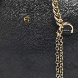 Pre Owned Aigner Black Leather Charm Chain Tote