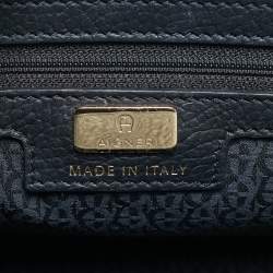 Pre Owned Aigner Black Leather Charm Chain Tote