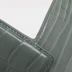 Pre Owned Aigner Green Croc Embossed Leather Celia Crossbody Bag