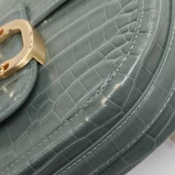 Pre Owned Aigner Green Croc Embossed Leather Celia Crossbody Bag
