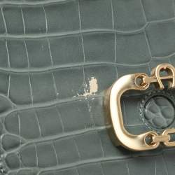 Pre Owned Aigner Green Croc Embossed Leather Celia Crossbody Bag