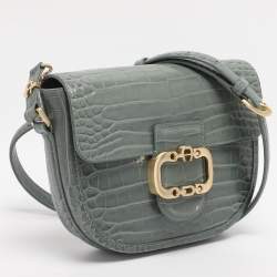 Pre Owned Aigner Green Croc Embossed Leather Celia Crossbody Bag