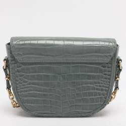 Pre Owned Aigner Green Croc Embossed Leather Celia Crossbody Bag