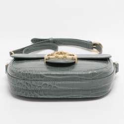 Pre Owned Aigner Green Croc Embossed Leather Celia Crossbody Bag