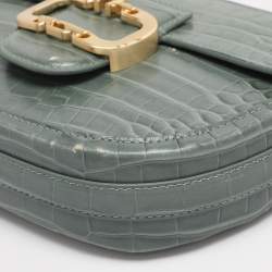 Pre Owned Aigner Green Croc Embossed Leather Celia Crossbody Bag