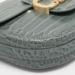 Pre Owned Aigner Green Croc Embossed Leather Celia Crossbody Bag