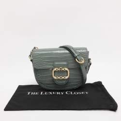 Pre Owned Aigner Green Croc Embossed Leather Celia Crossbody Bag