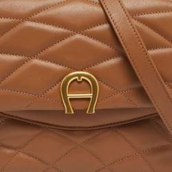 Pre Owned Aigner Brown Quilted Leather Maggie Top Handle Bag