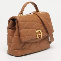 Pre Owned Aigner Brown Quilted Leather Maggie Top Handle Bag