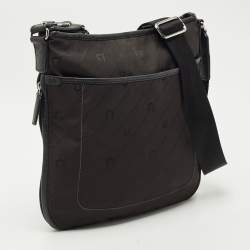 Pre Owned Aigner Dark Brown/Black Monogram Leather and Nylon Messenger Bag