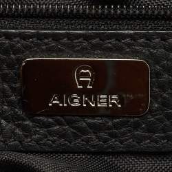 Pre Owned Aigner Dark Brown/Black Monogram Leather and Nylon Messenger Bag