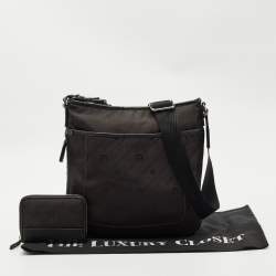 Pre Owned Aigner Dark Brown/Black Monogram Leather and Nylon Messenger Bag