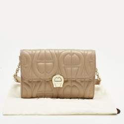 Pre Owned Aigner Beige Logo Embossed Leather Genoveva Belt Bag