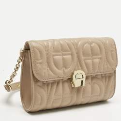 Pre Owned Aigner Beige Logo Embossed Leather Genoveva Belt Bag