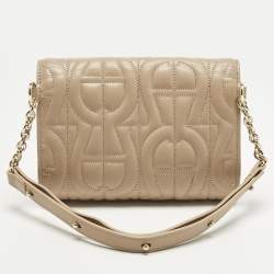 Pre Owned Aigner Beige Logo Embossed Leather Genoveva Belt Bag