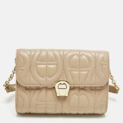 Pre Owned Aigner Beige Logo Embossed Leather Genoveva Belt Bag