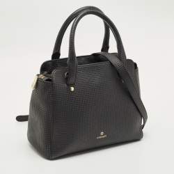 Pre Owned Aigner Black Textured Leather Cybill Tote