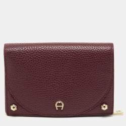 Pre Owned Aigner Burgundy Leather Diadora Compact Wallet