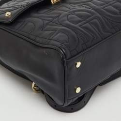 Pre Owned Aigner Black Logo Embroidered Leather Diadora Backpack