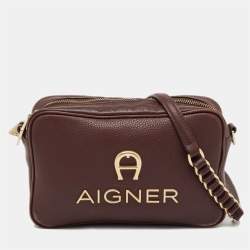 Pre Owned Aigner Burgundy Leather Bombe A Camera Crossbody Bag