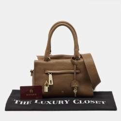 Pre Owned Aigner Brown Leather Zip Satchel