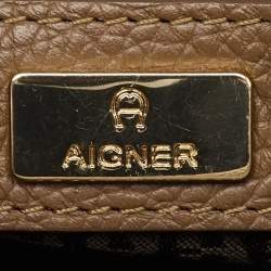 Pre Owned Aigner Brown Leather Zip Satchel