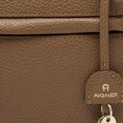 Pre Owned Aigner Brown Leather Zip Satchel