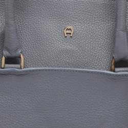 Pre Owned Aigner Dusty Blue Leather Satchel