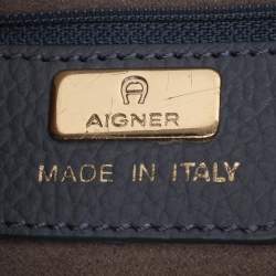 Pre Owned Aigner Dusty Blue Leather Satchel