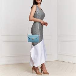 Pre Owned Aigner Light Turquoise Croc and Lizard Embossed Genoveva Shoulder Bag