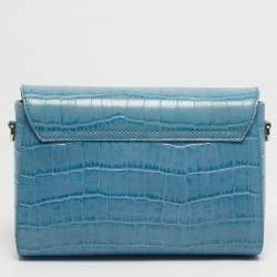 Pre Owned Aigner Light Turquoise Croc and Lizard Embossed Genoveva Shoulder Bag