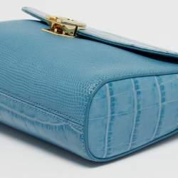 Pre Owned Aigner Light Turquoise Croc and Lizard Embossed Genoveva Shoulder Bag