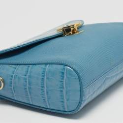 Pre Owned Aigner Light Turquoise Croc and Lizard Embossed Genoveva Shoulder Bag
