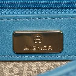 Pre Owned Aigner Light Turquoise Croc and Lizard Embossed Genoveva Shoulder Bag