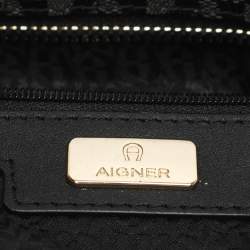 Pre Owned Aigner Black/Grey Signature Coated Canvas Shopper Tote