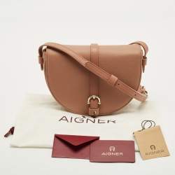 Pre Owned Aigner Adria Rosy Brown Leather Crossbody Bag