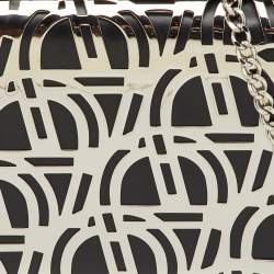 مملوكة مسبقًا حقيبة كلتش سلسلة أيغنر تيسورا جلد أسود ومعدن مفتوح