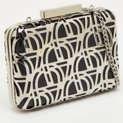 مملوكة مسبقًا حقيبة كلتش سلسلة أيغنر تيسورا جلد أسود ومعدن مفتوح