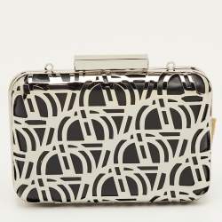 مملوكة مسبقًا حقيبة كلتش سلسلة أيغنر تيسورا جلد أسود ومعدن مفتوح