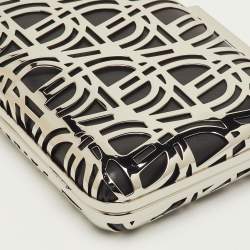 مملوكة مسبقًا حقيبة كلتش سلسلة أيغنر تيسورا جلد أسود ومعدن مفتوح